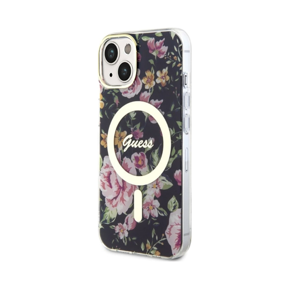 Coque iPhone 14 Plus Guess Flower MagSafe noire — visuel 2
