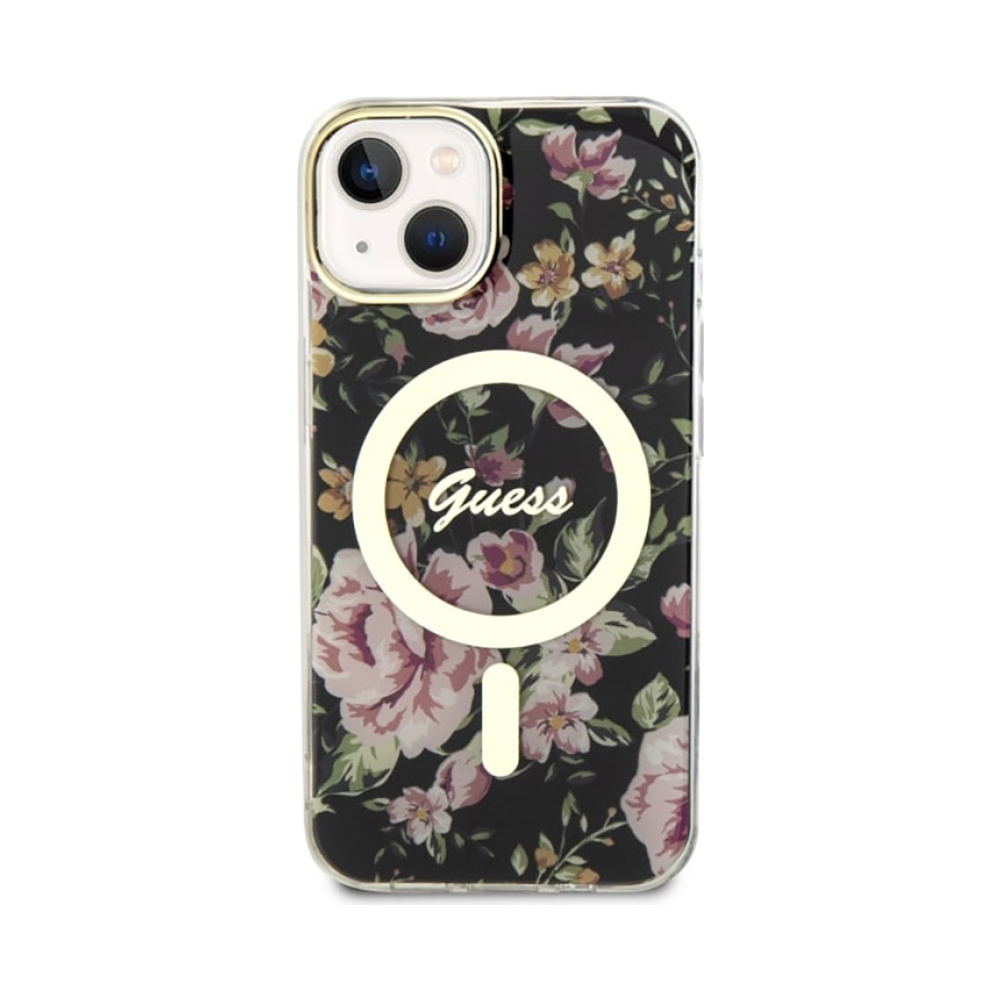Coque iPhone 14 Plus Guess Flower MagSafe noire — visuel 3