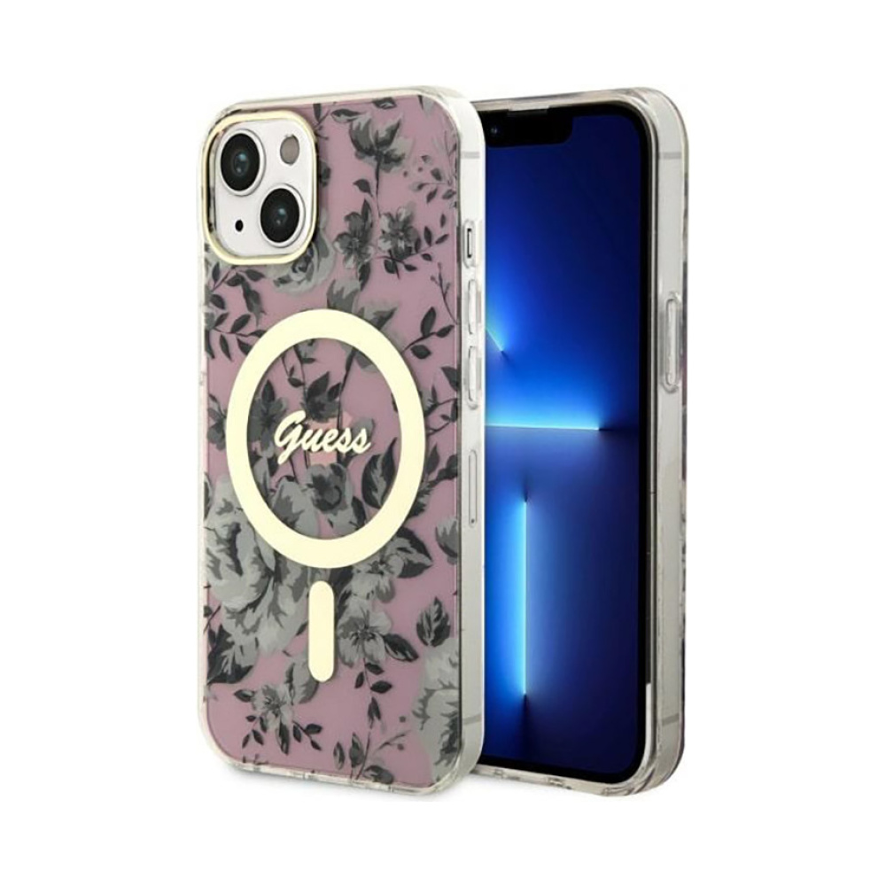 Coque iPhone 14 Plus Guess Flower MagSafe rose