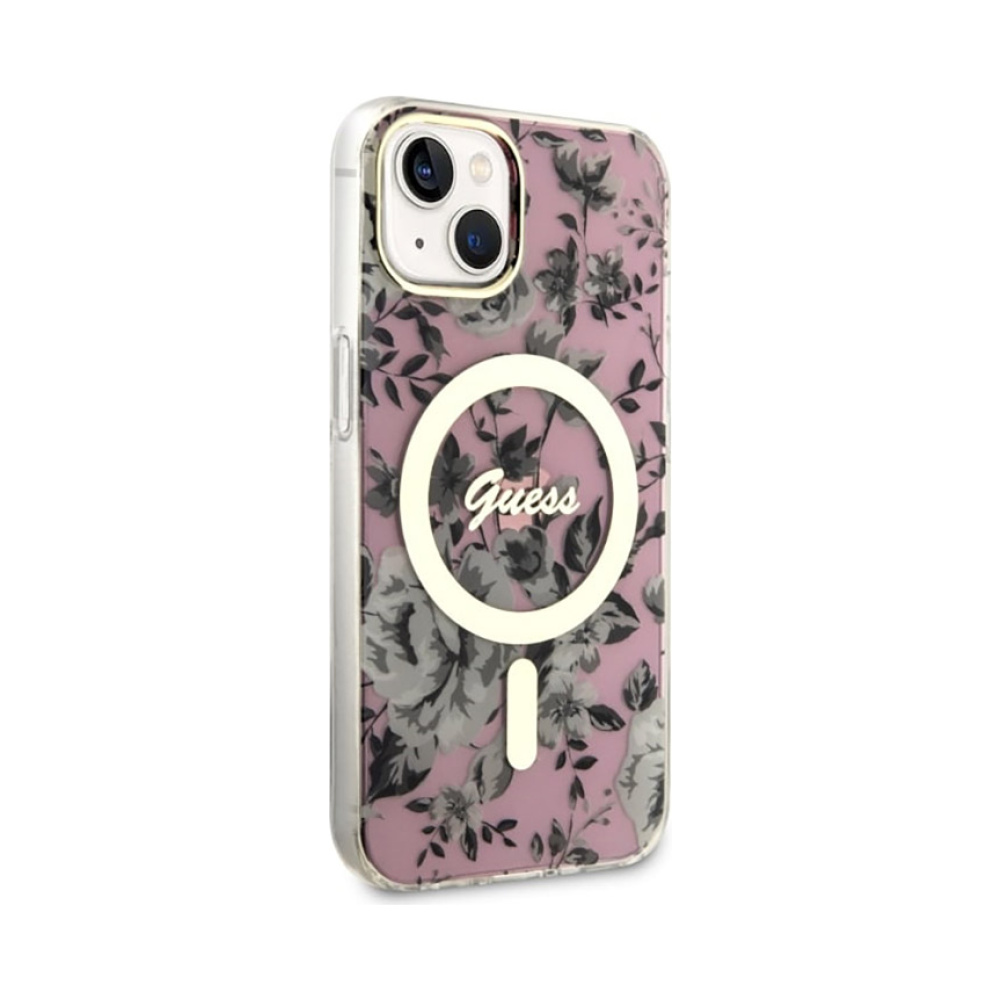 Coque iPhone 14 Plus Guess Flower MagSafe rose — visuel 4