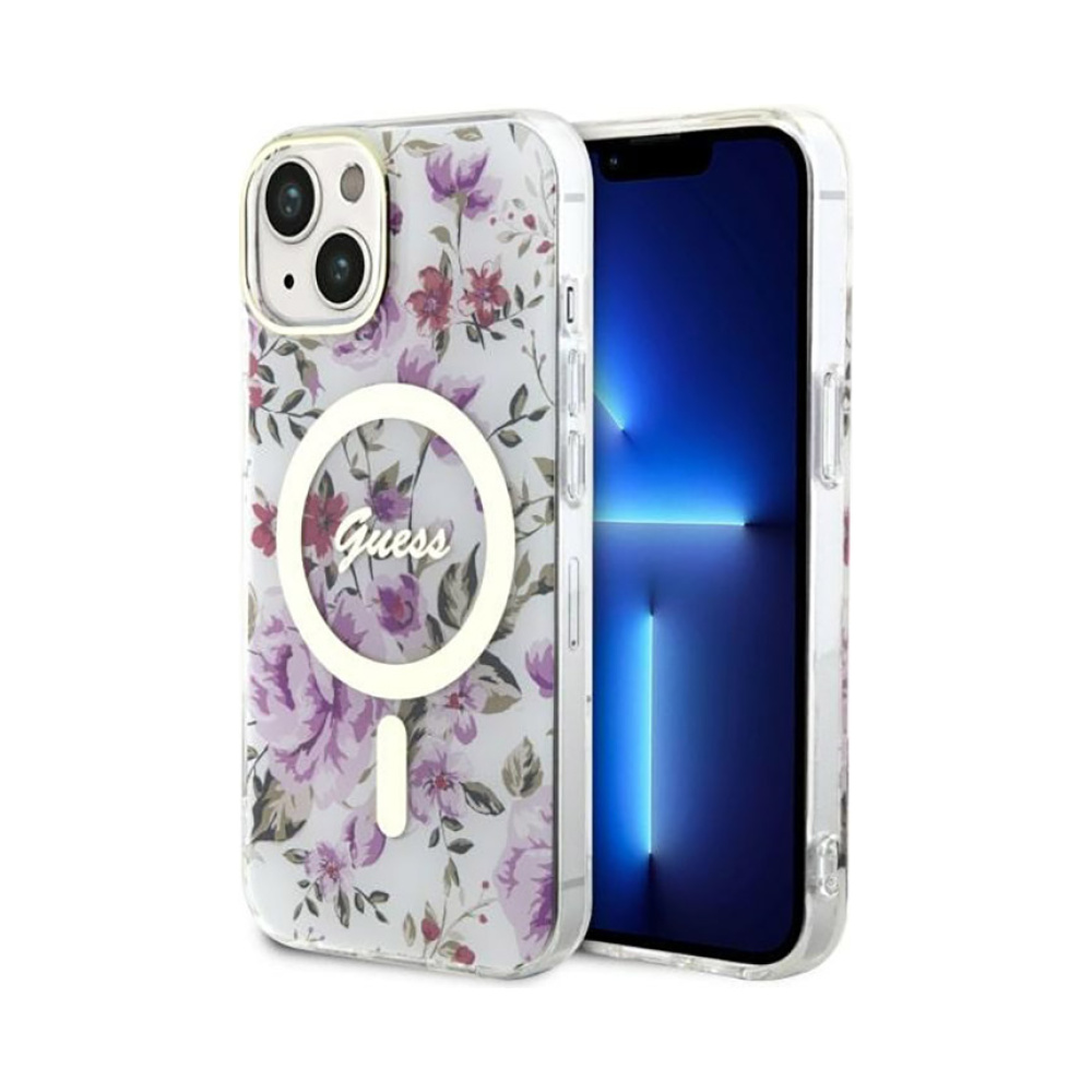 Coque iPhone 14 Plus Guess Flower MagSafe transparente