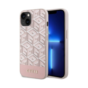 Coque iPhone 14 Plus Guess GCube Stripes MagSafe rose