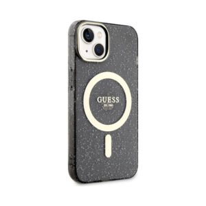 Coque iPhone 14 Plus Guess Glitter Gold MagSafe noire — visuel 4