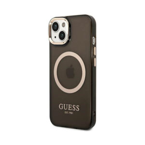 Coque iPhone 14 Plus Guess Gold Outline Translucent MagSafe noire — visuel 2