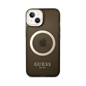 Coque iPhone 14 Plus Guess Gold Outline Translucent MagSafe noire — visuel 3