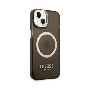 Coque iPhone 14 Plus Guess Gold Outline Translucent MagSafe noire — visuel 4