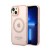 Coque iPhone 14 Plus Guess Gold Outline Translucent MagSafe rose