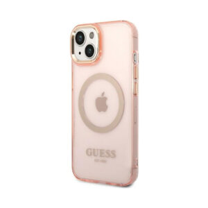 Coque iPhone 14 Plus Guess Gold Outline Translucent MagSafe rose — visuel 2