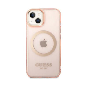 Coque iPhone 14 Plus Guess Gold Outline Translucent MagSafe rose — visuel 3
