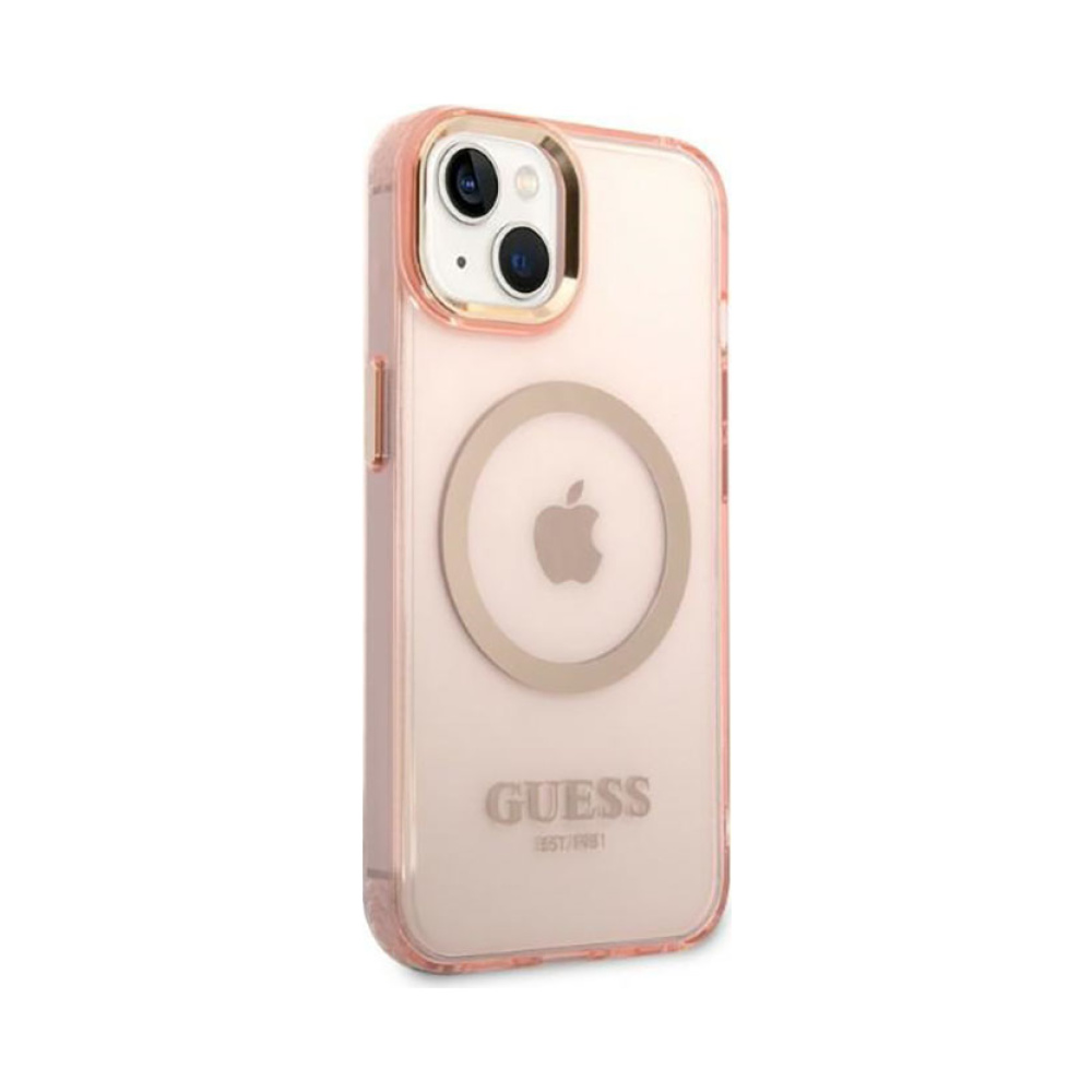 Coque iPhone 14 Plus Guess Gold Outline Translucent MagSafe rose — visuel 4