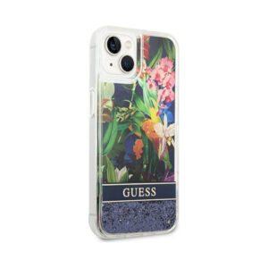 Coque iPhone 14 Plus Guess Liquid Glitter Flower bleue — visuel 4
