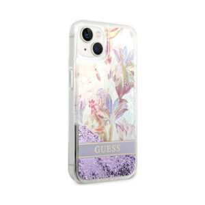 Coque iPhone 14 Plus Guess Liquid Glitter Flower violette — visuel 4