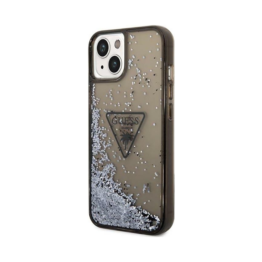 Coque iPhone 14 Plus Guess Liquid Glitter Triangle Logo Case noire — visuel 2