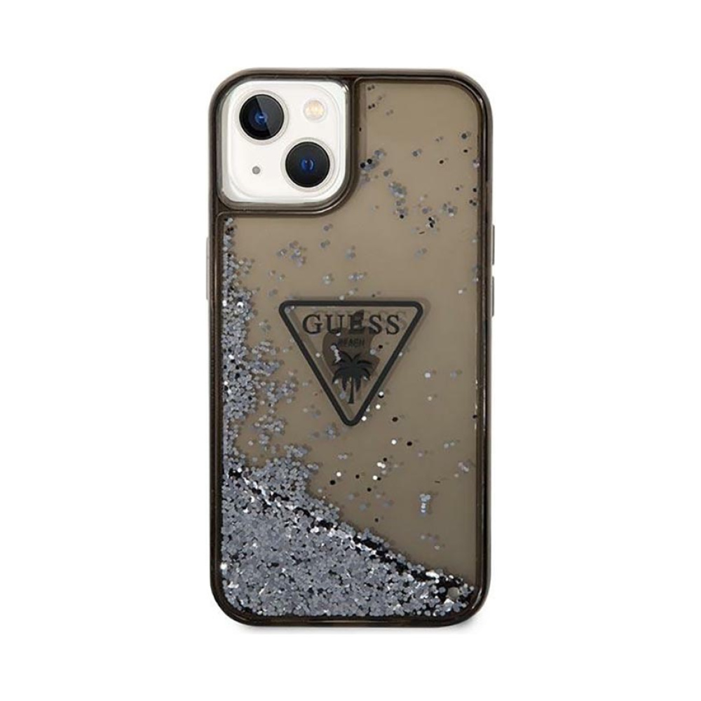 Coque iPhone 14 Plus Guess Liquid Glitter Triangle Logo Case noire — visuel 3