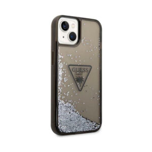 Coque iPhone 14 Plus Guess Liquid Glitter Triangle Logo Case noire — visuel 4