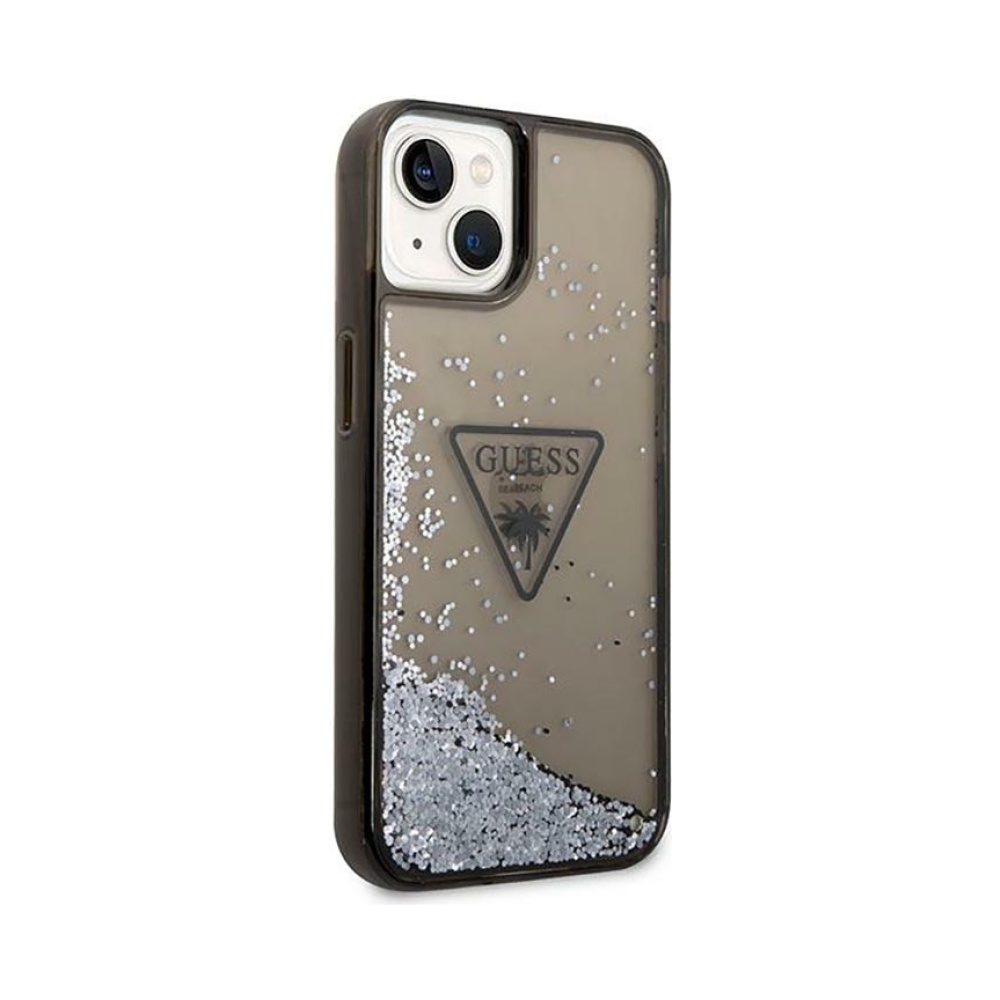 Coque iPhone 14 Plus Guess Liquid Glitter Triangle Logo Case noire — visuel 4
