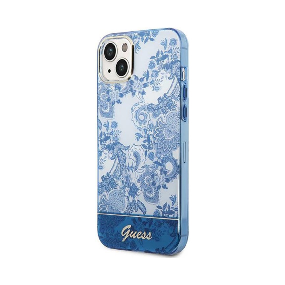 Coque iPhone 14 Plus Guess Porcelain Collection bleue — visuel 2