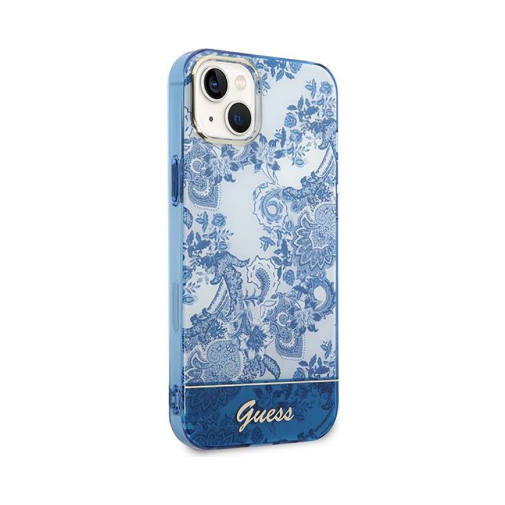 Coque iPhone 14 Plus Guess Porcelain Collection bleue — visuel 4