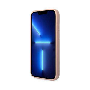 Coque iPhone 14 Plus Guess Saffiano Metal Logo Stripes rose — visuel 5