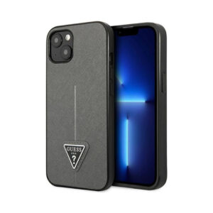 Coque iPhone 14 Plus Guess Saffiano Triangle Logo Case argentée
