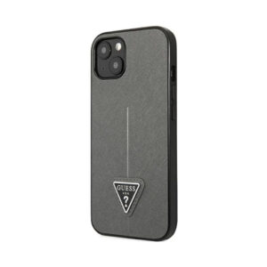 Coque iPhone 14 Plus Guess Saffiano Triangle Logo Case argentée — visuel 2