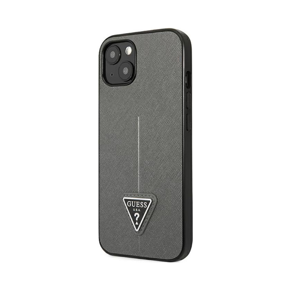 Coque iPhone 14 Plus Guess Saffiano Triangle Logo Case argentée — visuel 2