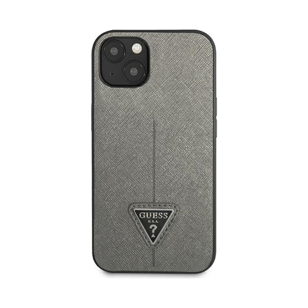 Coque iPhone 14 Plus Guess Saffiano Triangle Logo Case argentée — visuel 3