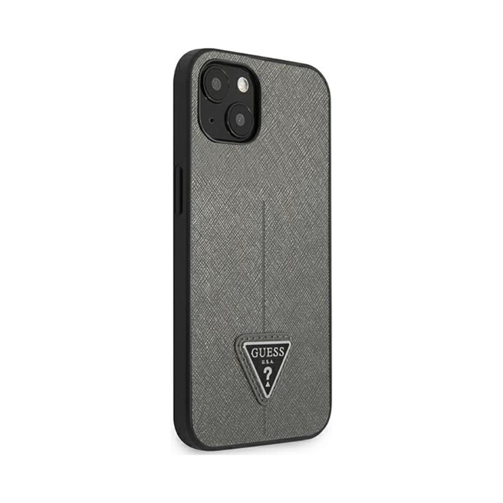 Coque iPhone 14 Plus Guess Saffiano Triangle Logo Case argentée — visuel 4
