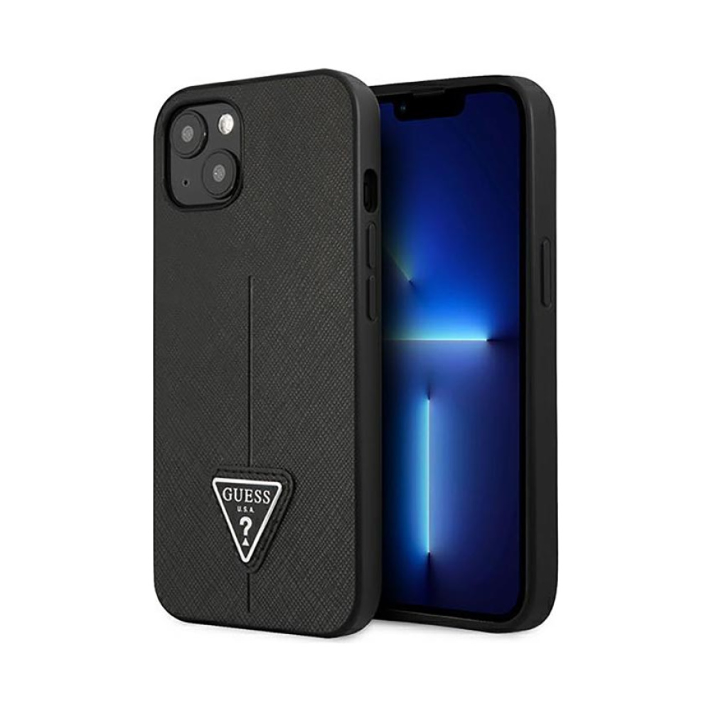 Coque iPhone 14 Plus Guess Saffiano Triangle Logo Case noire