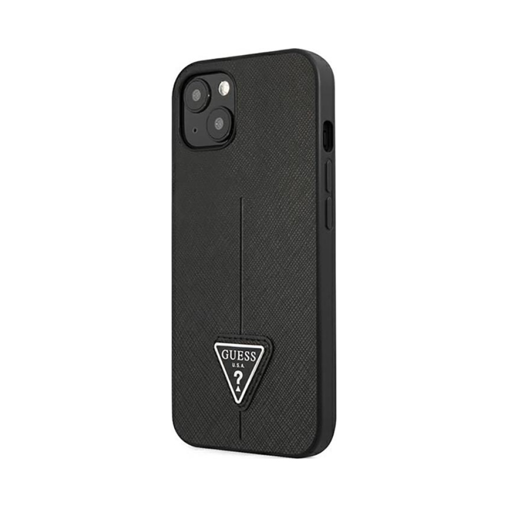 Coque iPhone 14 Plus Guess Saffiano Triangle Logo Case noire — visuel 2