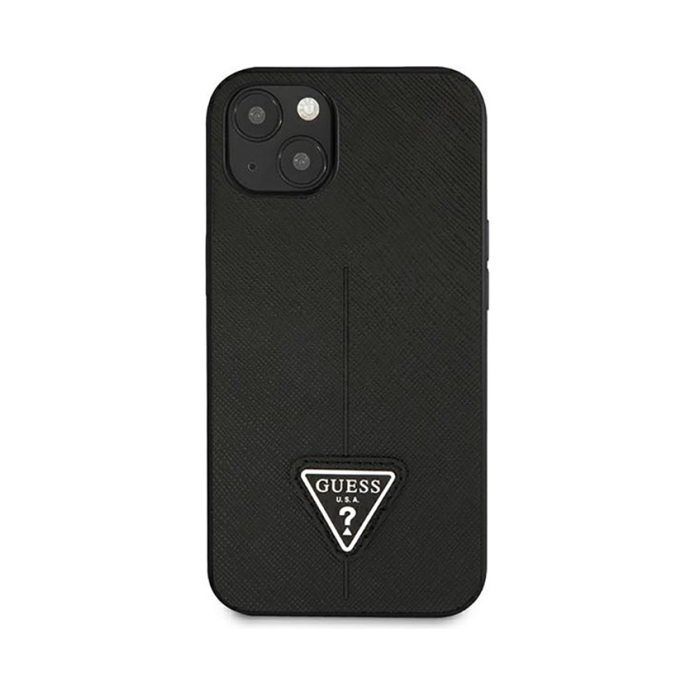 Coque iPhone 14 Plus Guess Saffiano Triangle Logo Case noire — visuel 3