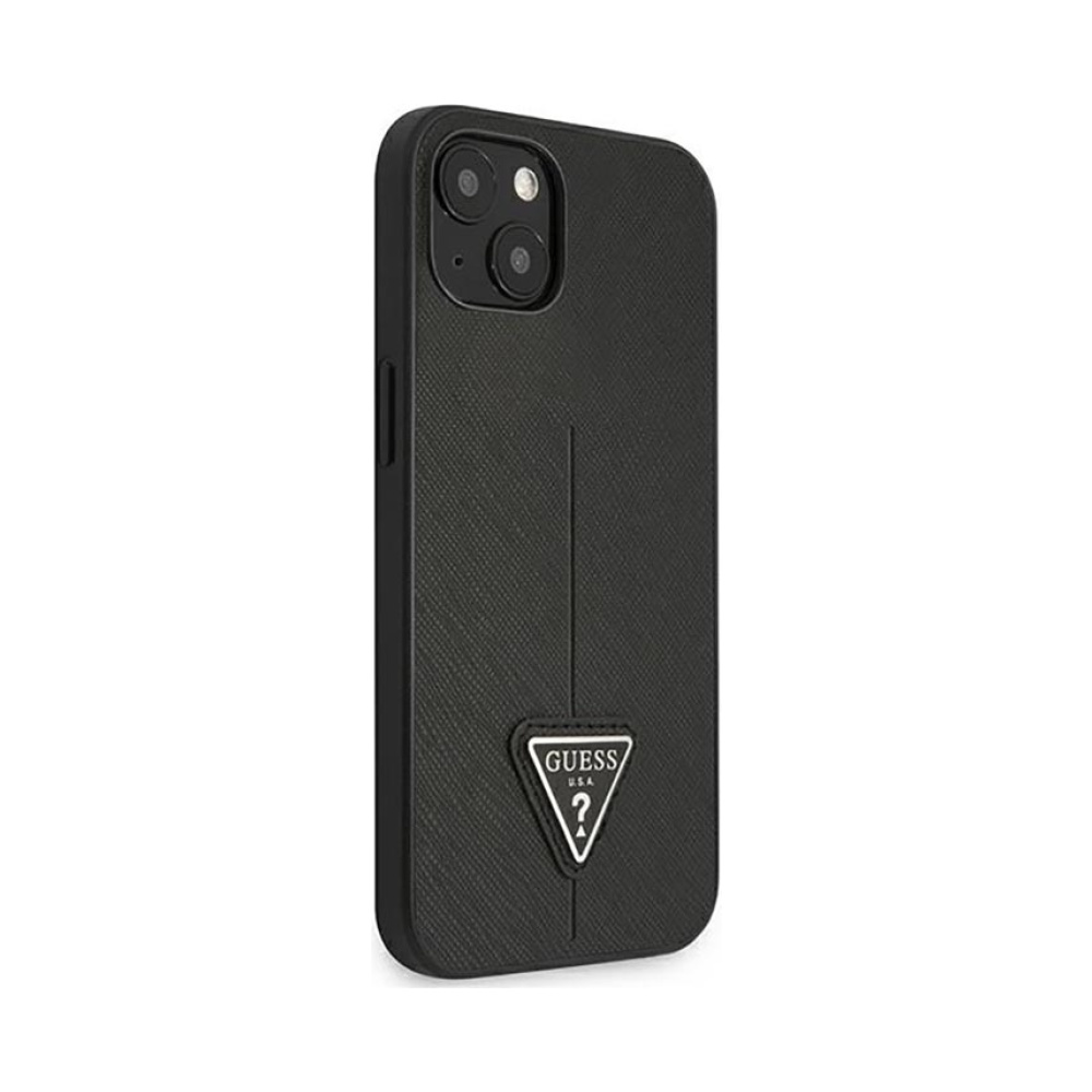Coque iPhone 14 Plus Guess Saffiano Triangle Logo Case noire — visuel 4