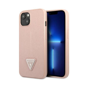 Coque iPhone 14 Plus Guess Saffiano Triangle Logo Case rose