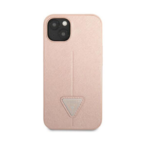 Coque iPhone 14 Plus Guess Saffiano Triangle Logo Case rose — visuel 2