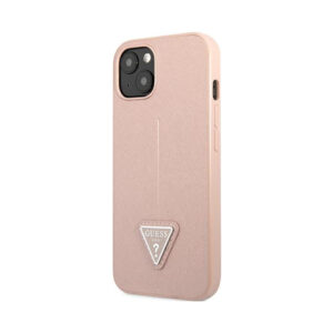 Coque iPhone 14 Plus Guess Saffiano Triangle Logo Case rose — visuel 3