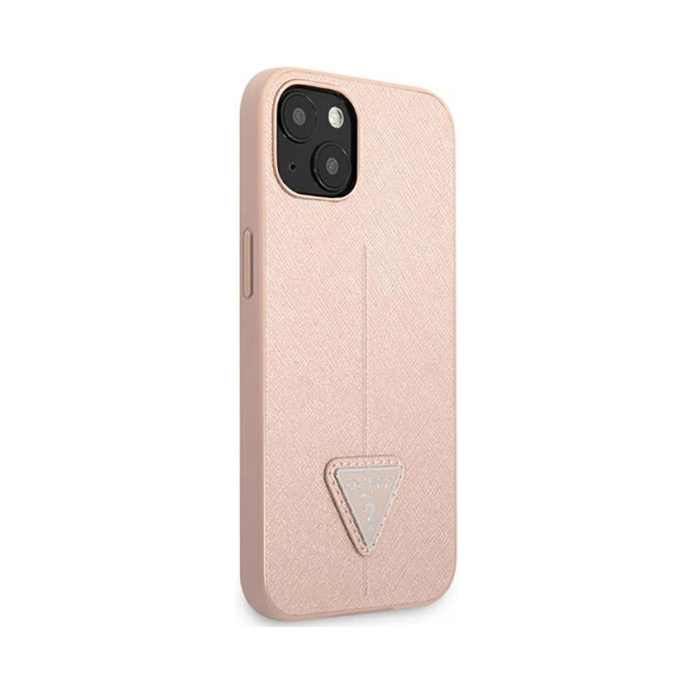 Coque iPhone 14 Plus Guess Saffiano Triangle Logo Case rose — visuel 4