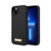 Coque iPhone 14 Plus Guess Silicone Logo Plate MagSafe noire