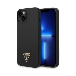 Coque iPhone 14 Plus Guess Silicone Triangle Logo noire