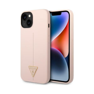 Coque iPhone 14 Plus Guess Silicone Triangle Logo rose