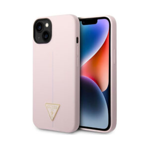 Coque iPhone 14 Plus Guess Silicone Triangle Logo violette