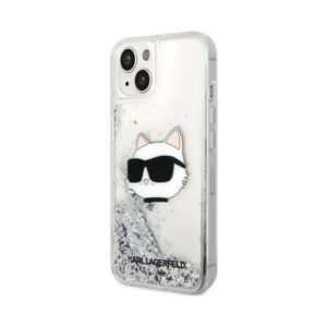 Coque iPhone 14 Plus Karl Lagerfeld Liquid Glitter NFT Choupette Head argentée — visuel 2