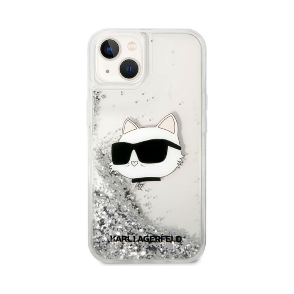Coque iPhone 14 Plus Karl Lagerfeld Liquid Glitter NFT Choupette Head argentée — visuel 3