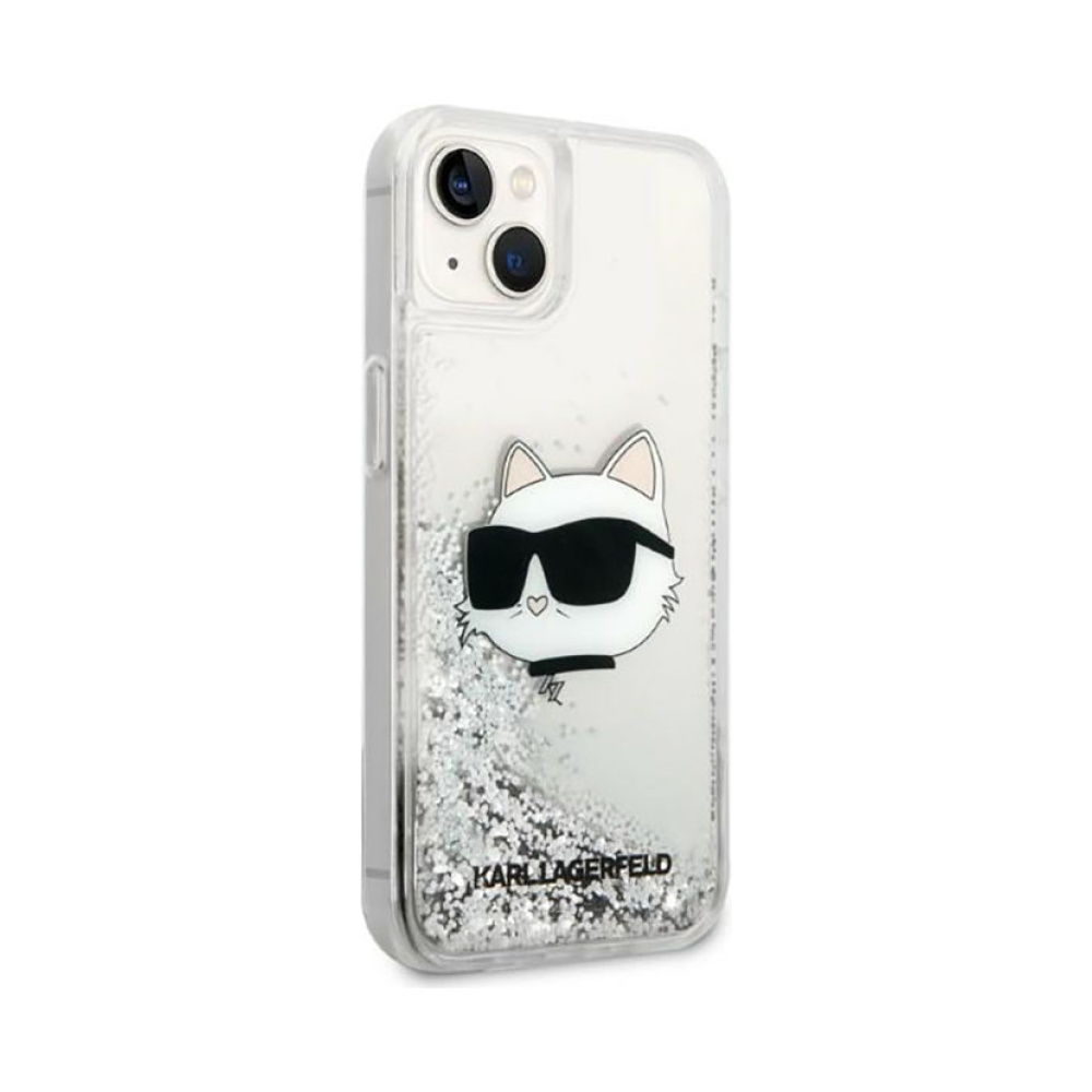 Coque iPhone 14 Plus Karl Lagerfeld Liquid Glitter NFT Choupette Head argentée — visuel 4