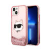 Coque iPhone 14 Plus Karl Lagerfeld Liquid Glitter NFT Choupette Head rose