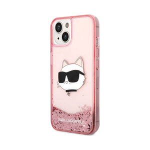 Coque iPhone 14 Plus Karl Lagerfeld Liquid Glitter NFT Choupette Head rose — visuel 2