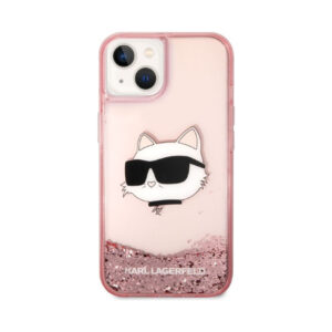 Coque iPhone 14 Plus Karl Lagerfeld Liquid Glitter NFT Choupette Head rose — visuel 3