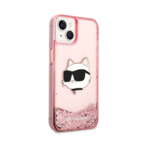 Coque iPhone 14 Plus Karl Lagerfeld Liquid Glitter NFT Choupette Head rose — visuel 4
