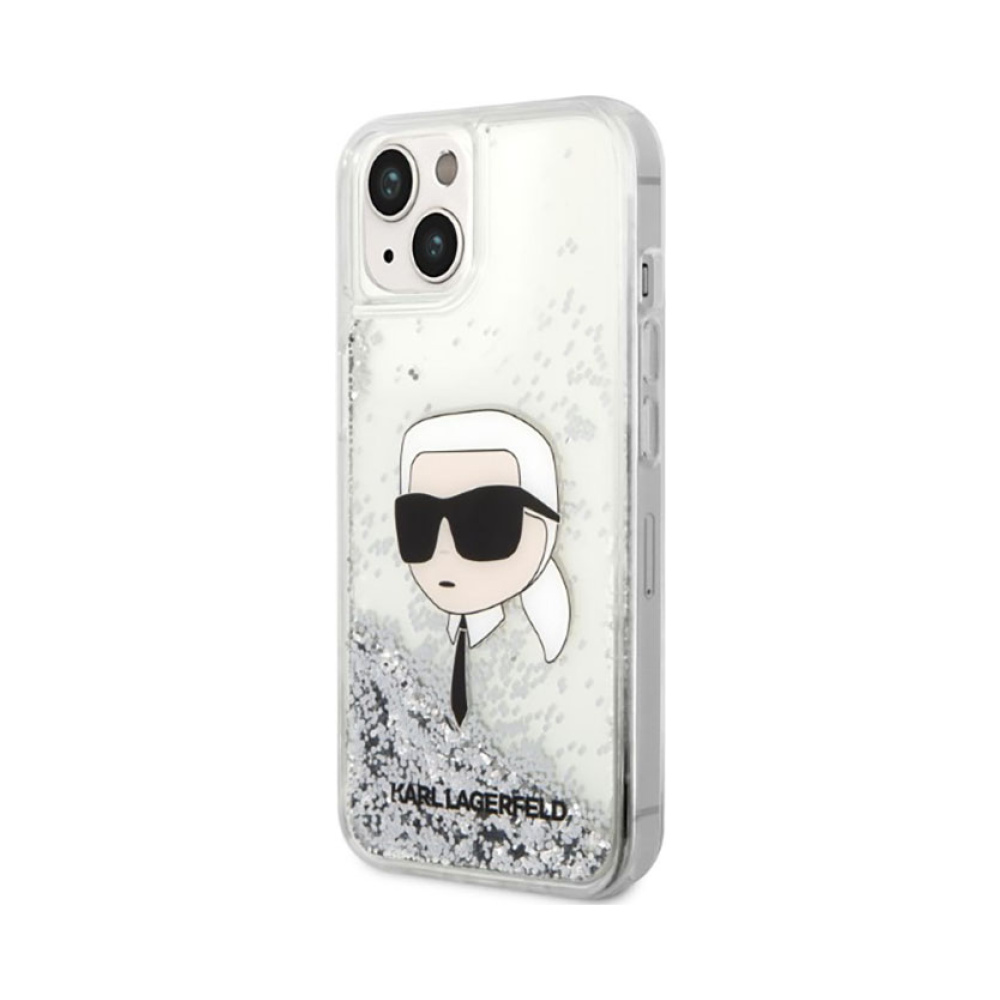 Coque iPhone 14 Plus Karl Lagerfeld Liquid Glitter NFT Karl's Head argentée — visuel 2