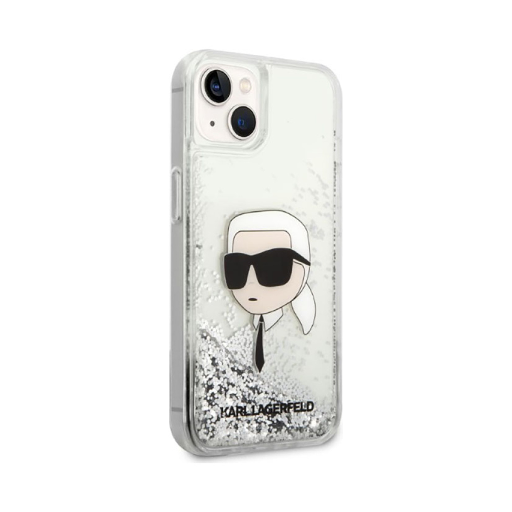 Coque iPhone 14 Plus Karl Lagerfeld Liquid Glitter NFT Karl's Head argentée — visuel 4