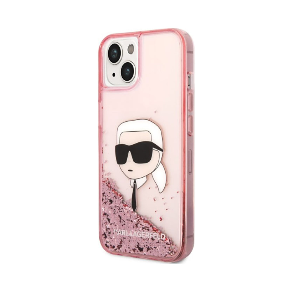 Coque iPhone 14 Plus Karl Lagerfeld Liquid Glitter NFT Karl's Head rose — visuel 2